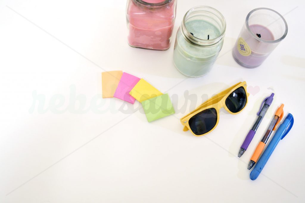 Flat lay photo of office supplies