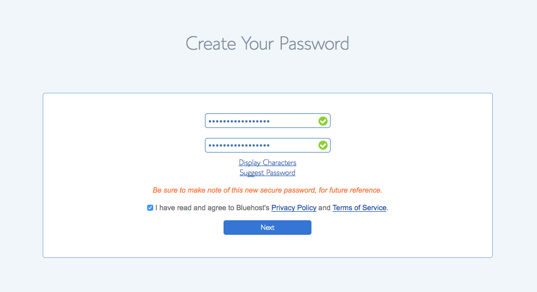 Create your password page