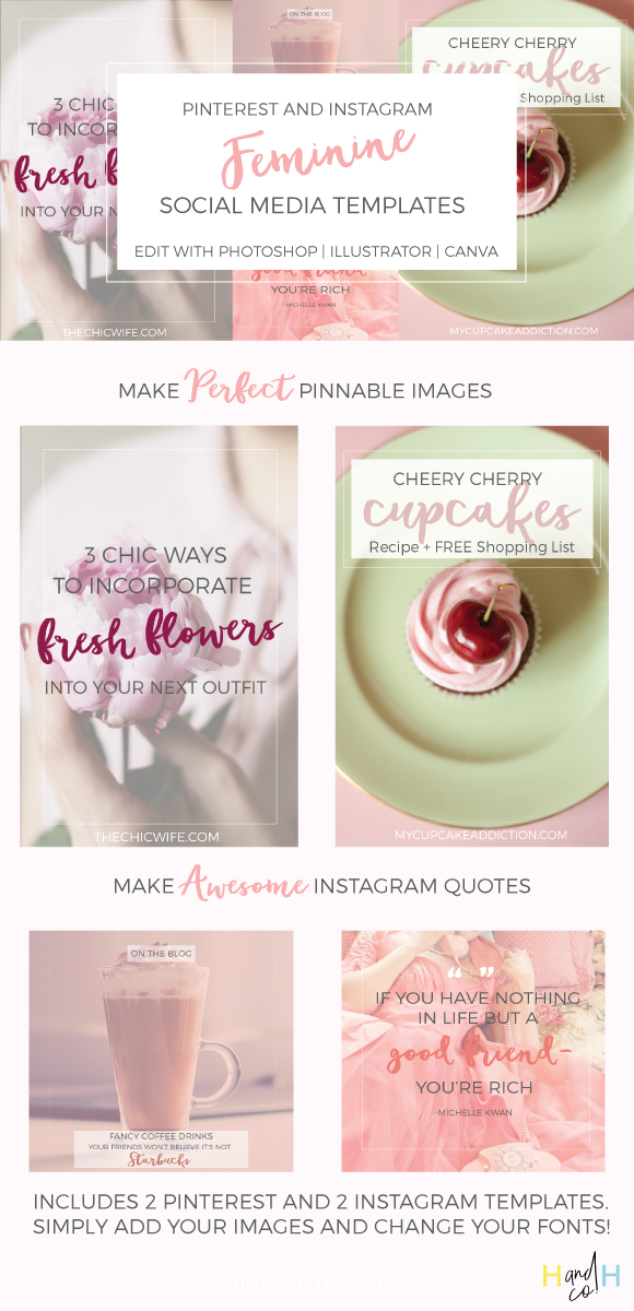 Pinterest and Instagram feminine social media templates
