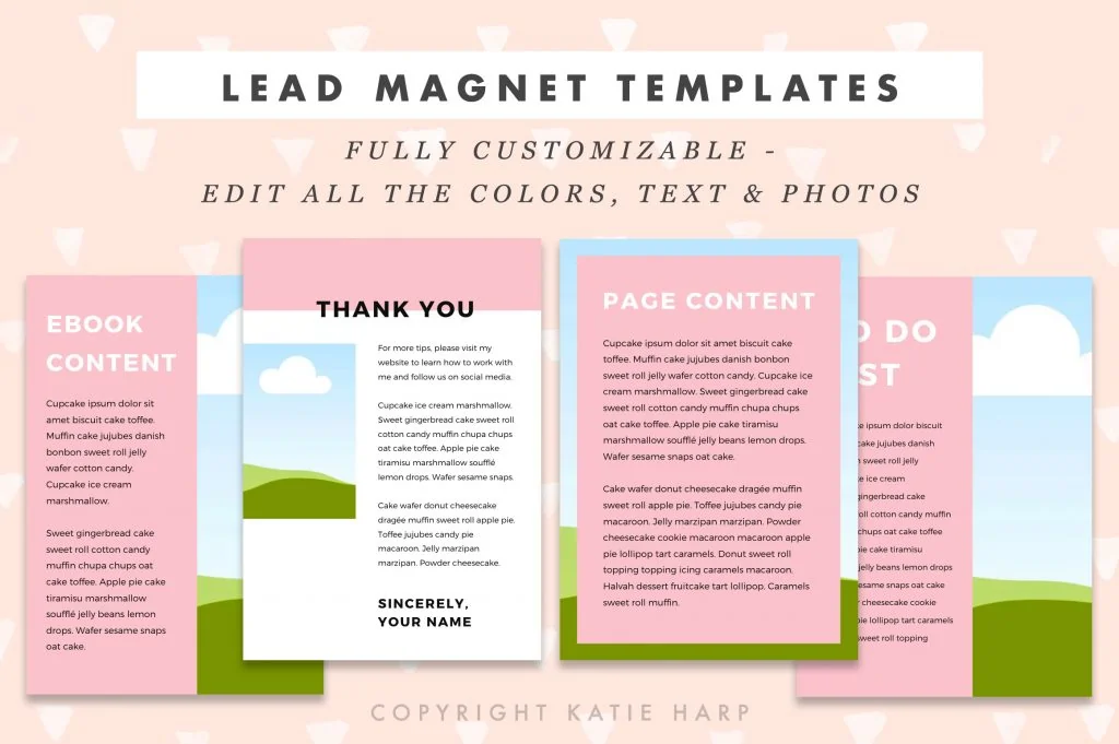 Pink lead magnet templates for Canva
