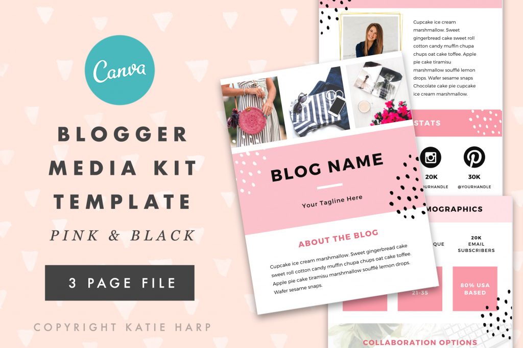 Pink and Black Blogger Media Kit Template