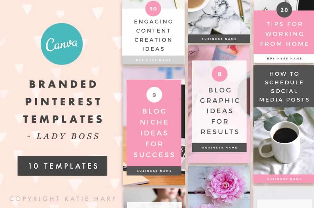 Lady boss branded Pinterest templates for Canva