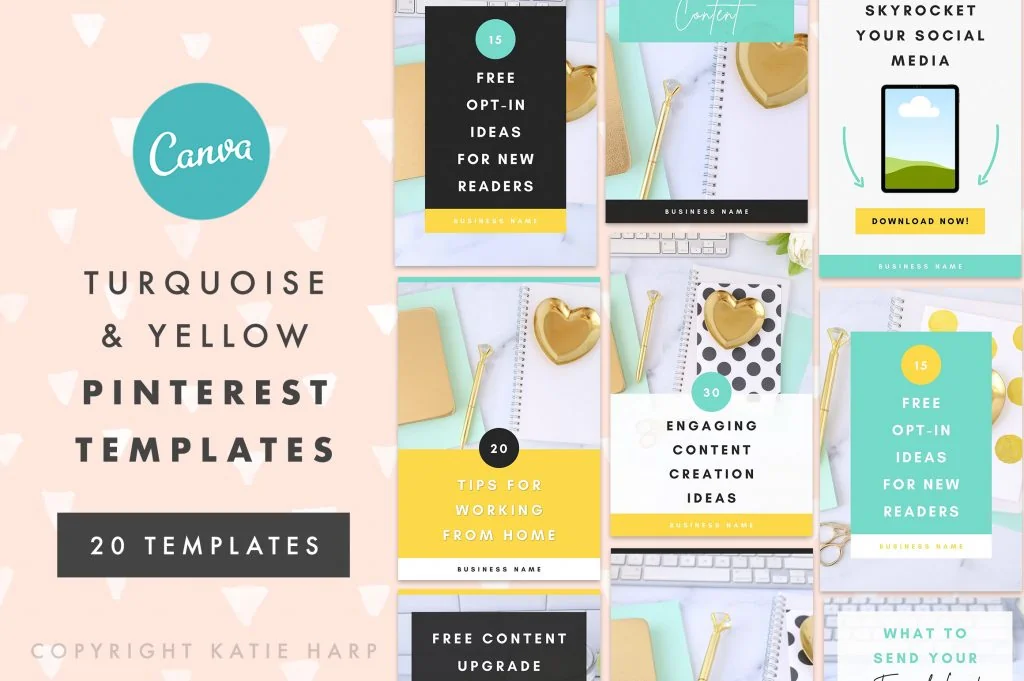 Turquoise and Yellow Pinterest Templates