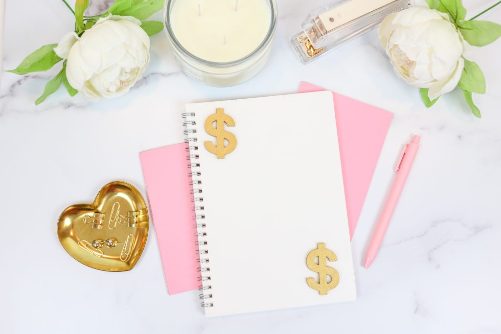 Pink and gold office supplies