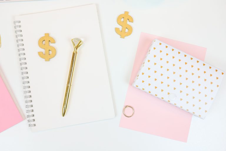 Pink and gold office supplies