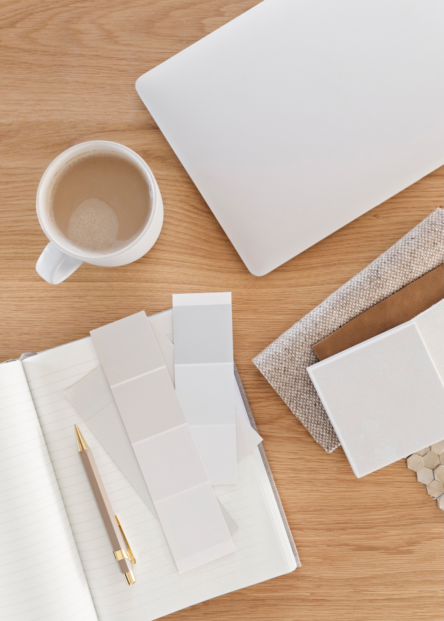 Wooden table with office supplies