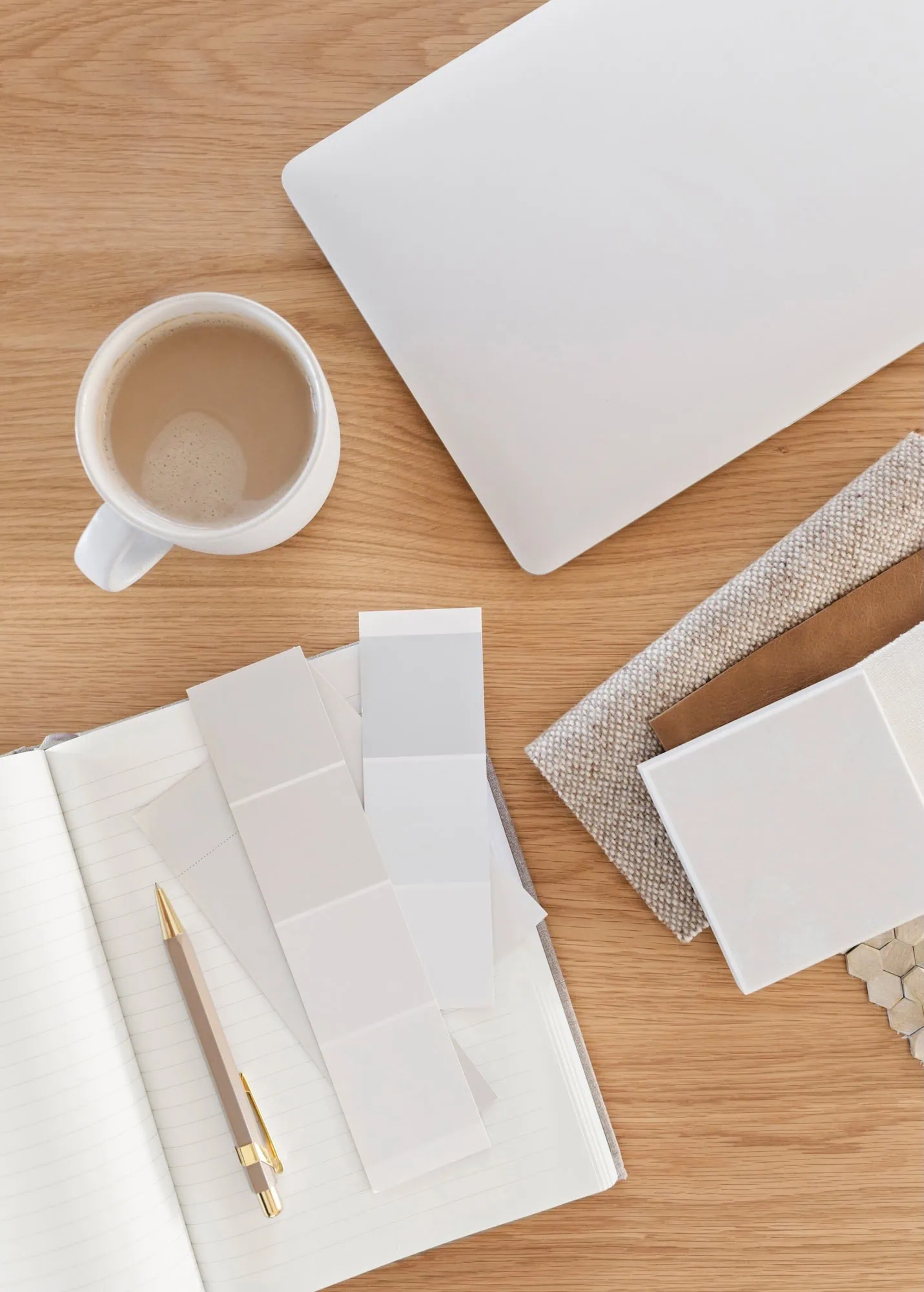 Wooden table with office supplies