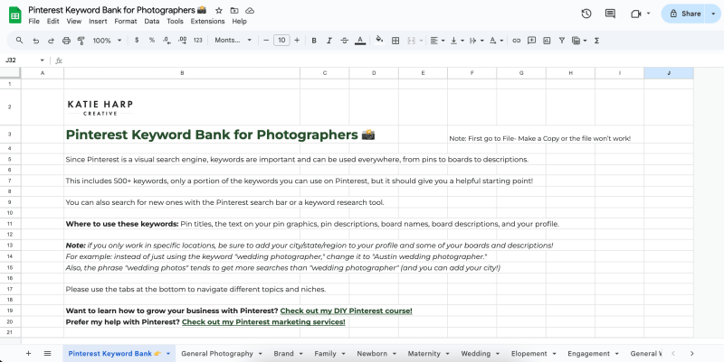 Keyword Bank for Photographers Preview
