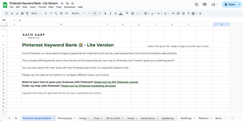 Lite Pinterest Keyword Bank